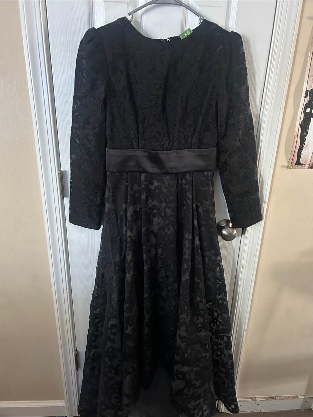 Black Floral Lace Fit & Flare Dress with Satin Waistband